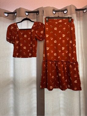 Orange Brown Floral 2-Piece Set